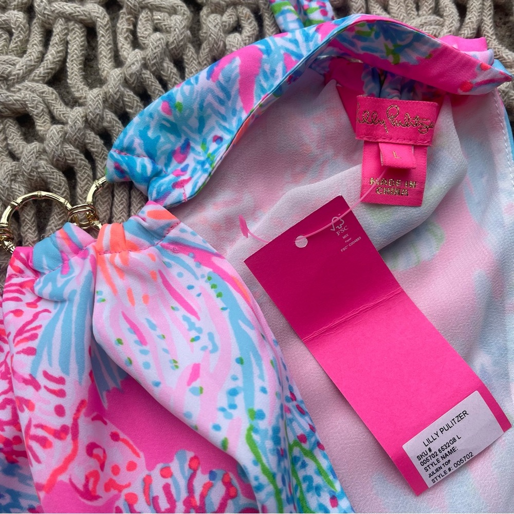 New Lilly Pulitzer Printed Halter Neck Top Size Large - Picture 4 of 10